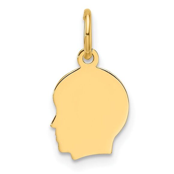 14k Yellow Gold Plain Small .035 Gauge Facing Left Engravable Boy Head Charm